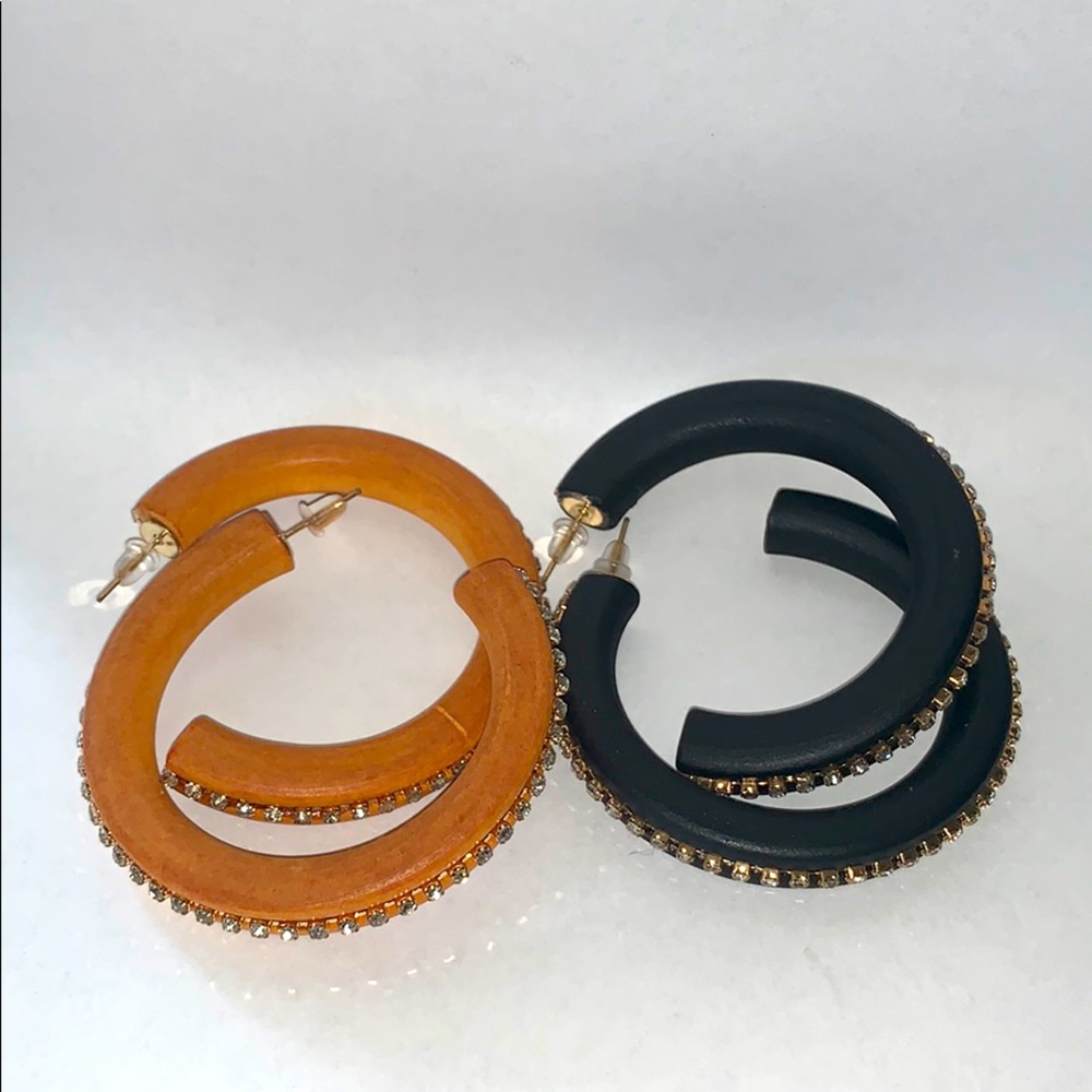 Rhinestone accented Wooden Hoop Earrings!